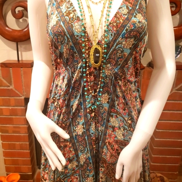 Karma Highway BoHo Silky Tier Maxi Dress OS NWT - Picture 2 of 9